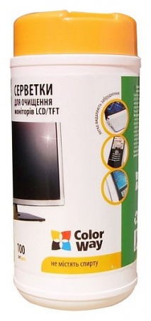 Серветки для очищення ColorWay для LCD и TFT мониторов, туба 100 шт, CW-1071 (29470)
